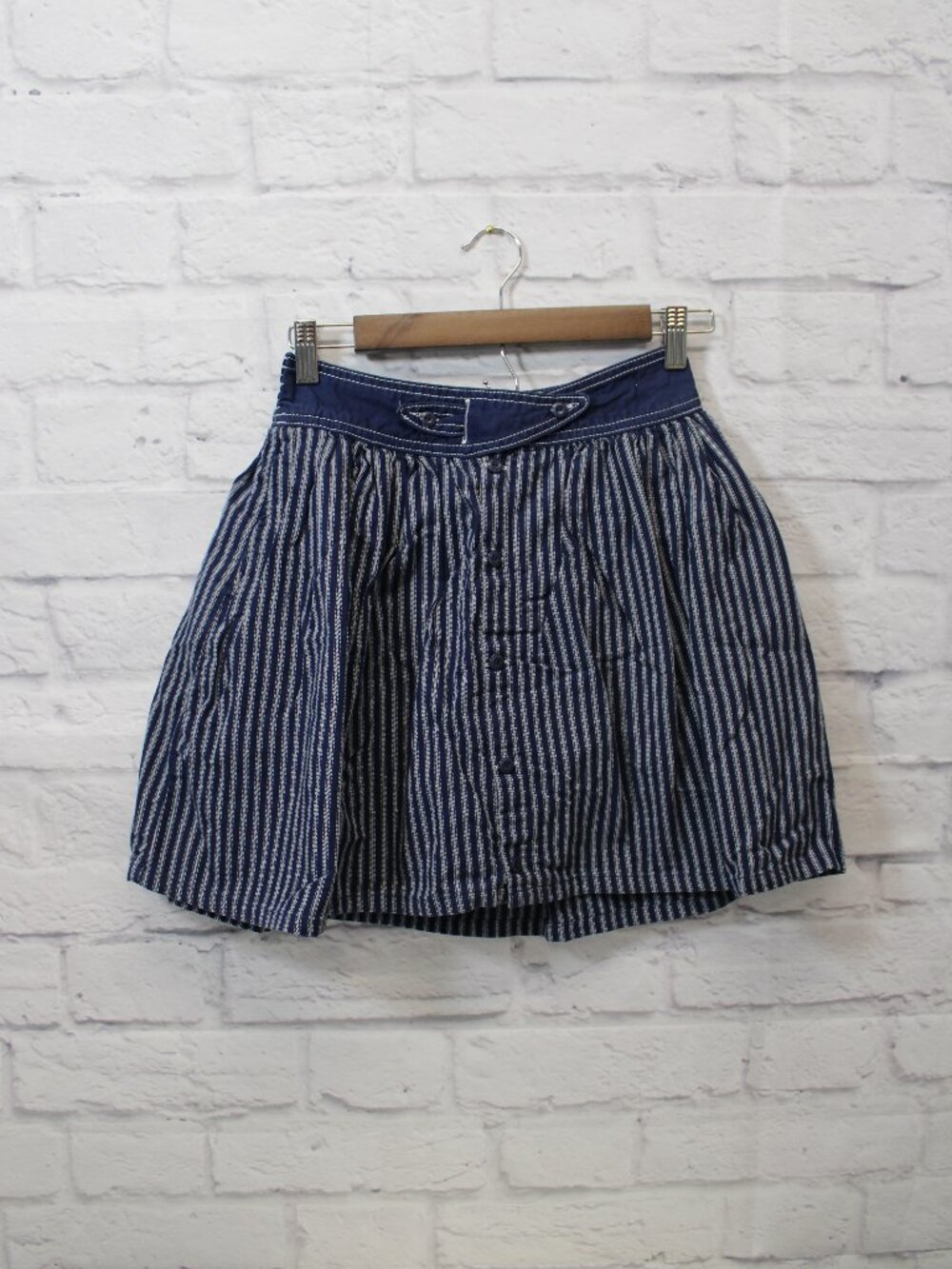 Lands' End Kids Navy White Striped Skort 100% Cotton Summer Casual Comfort